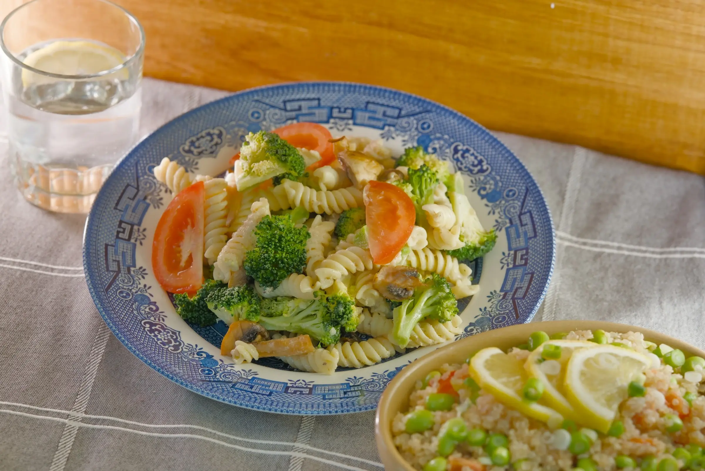Creamy broccoli pasta served in a bowl.